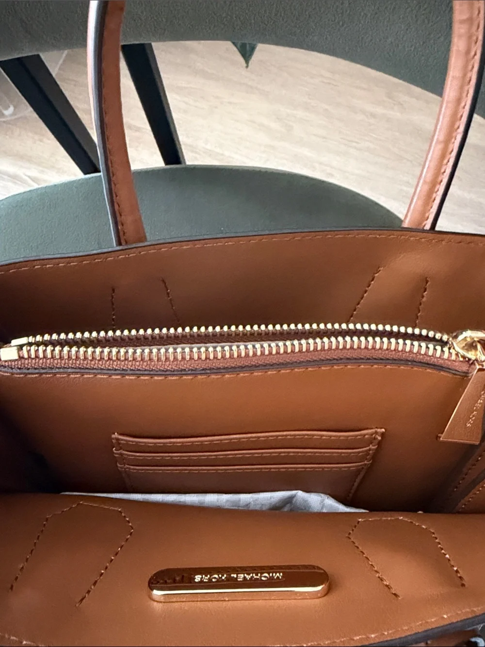 Michael Kors Tan Pebbled Leather Satchel with Snake-Trim